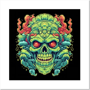 Green Weed Vegetable Skull Posters and Art